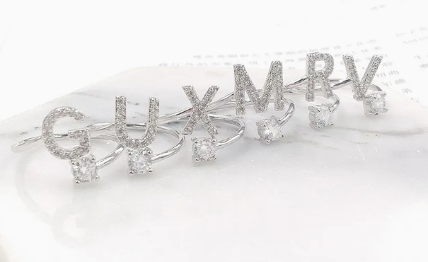 Bague argentée avec initiales AZ | Bagues tendance qui fera plaisir à votre moitié