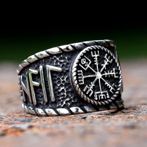 Bague Chevalière Vegvisir & Runes — Acier Inoxydable | Light Guide