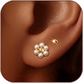 Boucles d'Oreilles Clous Fleur Marguerite & Perle – Plaqué Or 14 Carats