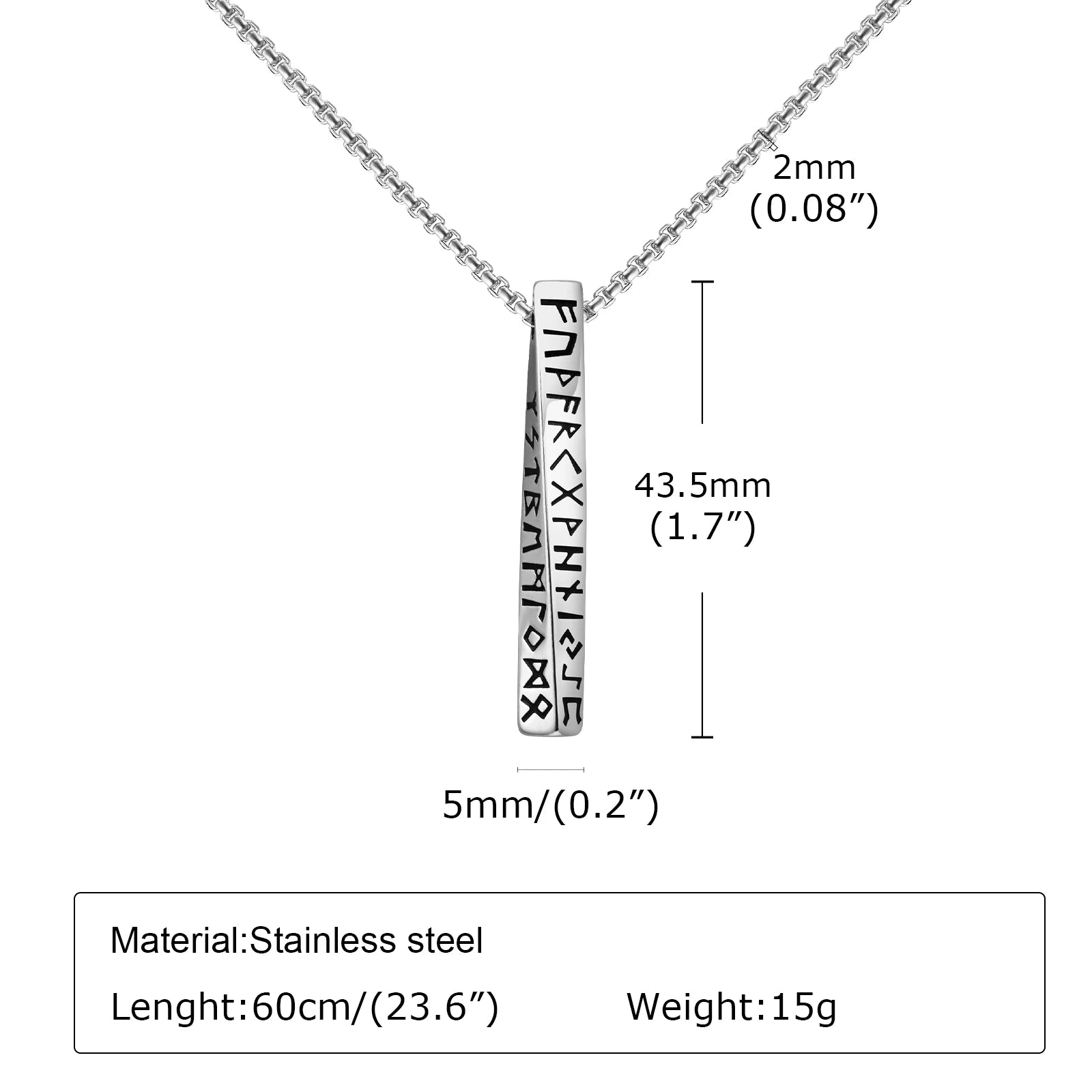 Collier Pendentif Runes Vikings – Acier Inoxydable, Homme & Femme, Cadeau Norse Odin