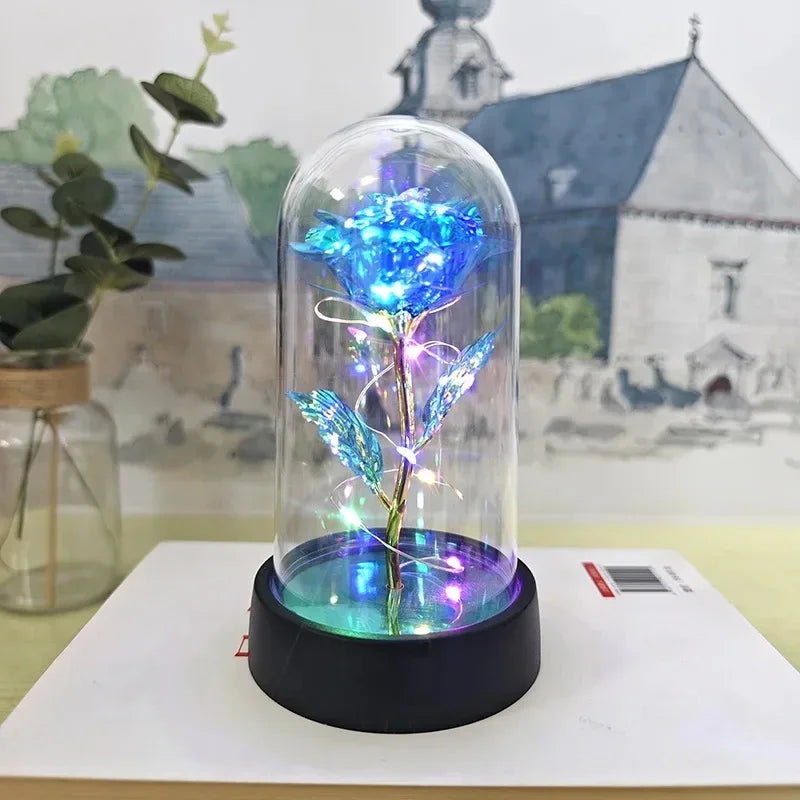 Rose Éternelle sous Cloche en Verre – Lumière LED Magique – Cadeau Saint-Valentin & Mariage