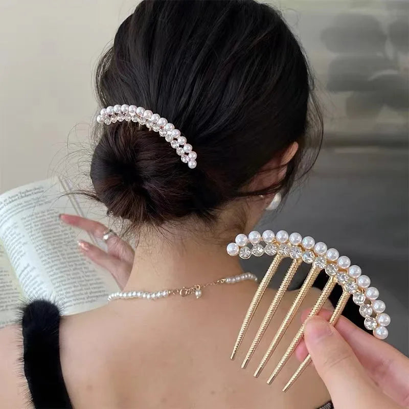Peigne à tête ronde en métal Pearl Water Diamond pour cheveux