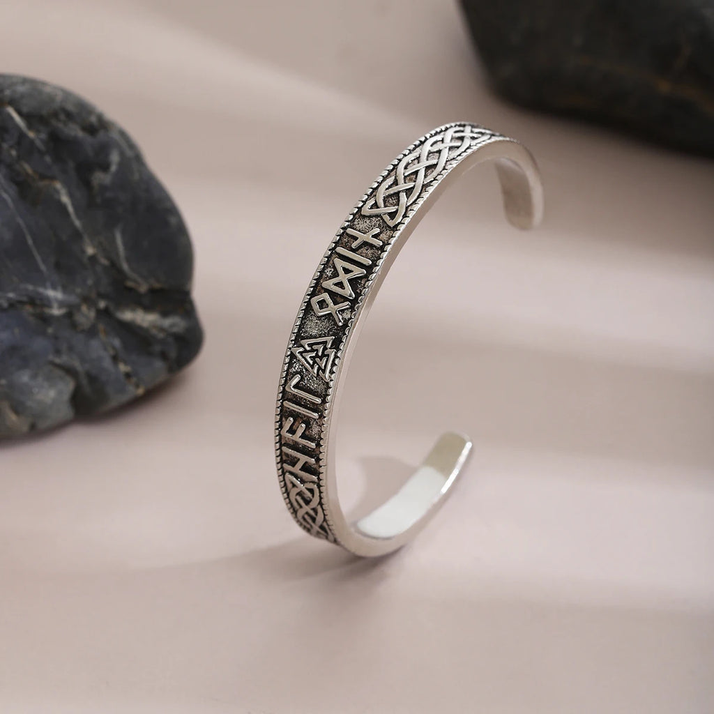 Bracelet Viking Runique — Jonc Acier Inoxydable • Runes & Nœuds Celtiques • Homme & Femme