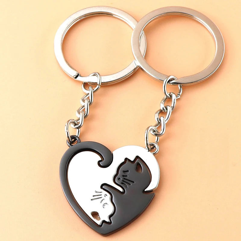 Porte-clés Couple Chats Yin-Yang – Pendentif Cœur Magnétique – Plaisir d'offrir