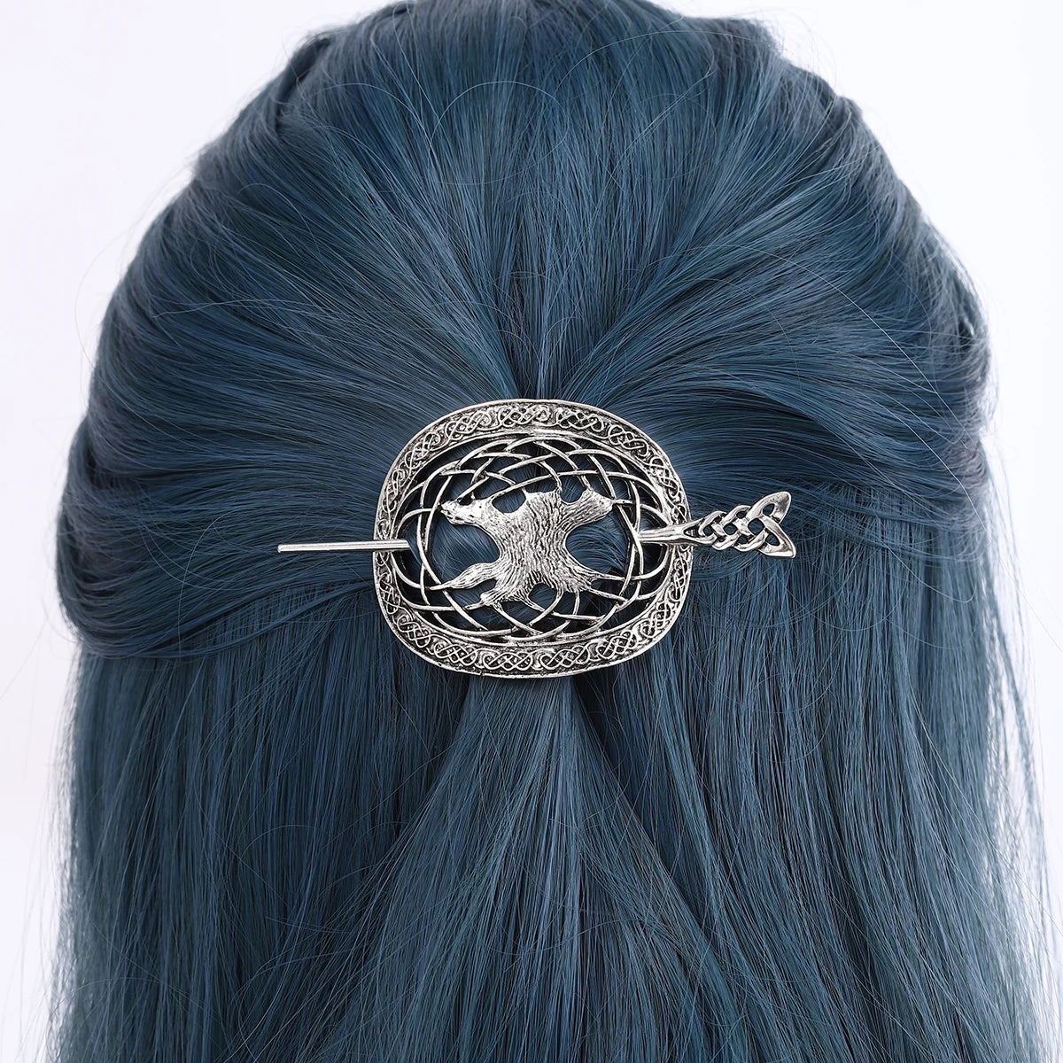 épingle à cheveux corbeau viking en métal argenté vieilli