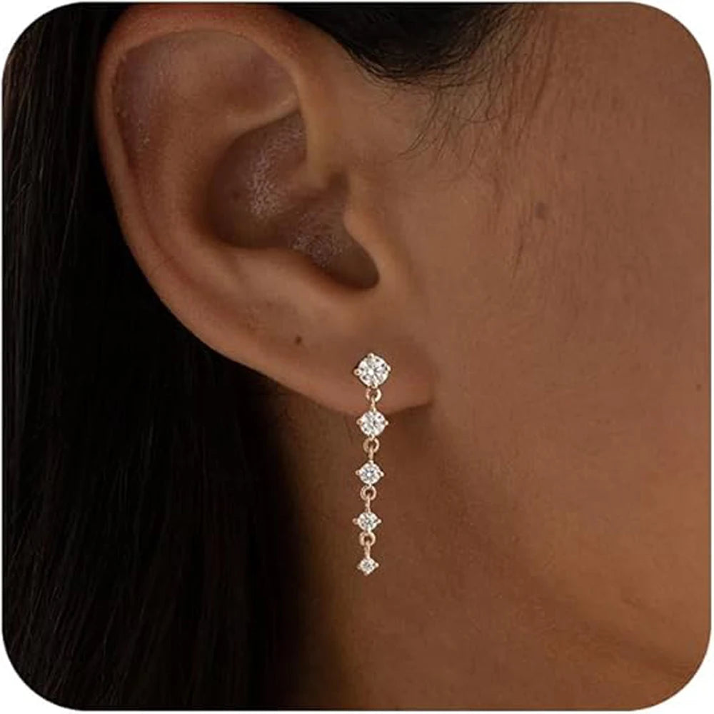 Boucles d'Oreilles Pendantes Cascade de Zircons – Plaqué Or 14 Carats & Argent