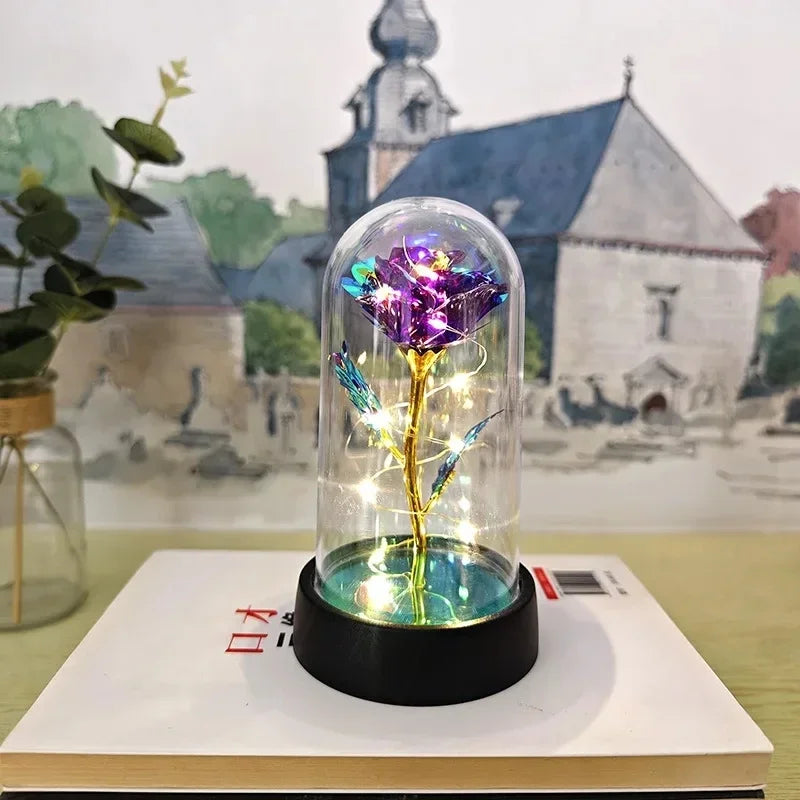 Rose Éternelle sous Cloche en Verre – Lumière LED Magique – Cadeau Saint-Valentin & Mariage
