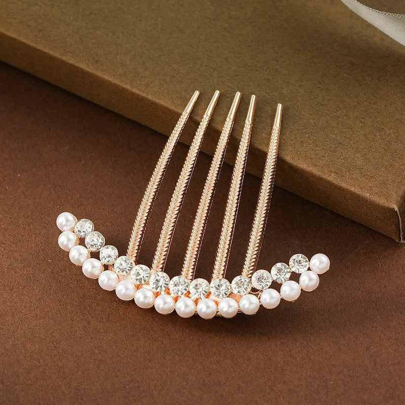 Peigne à tête ronde en métal Pearl Water Diamond pour cheveux
