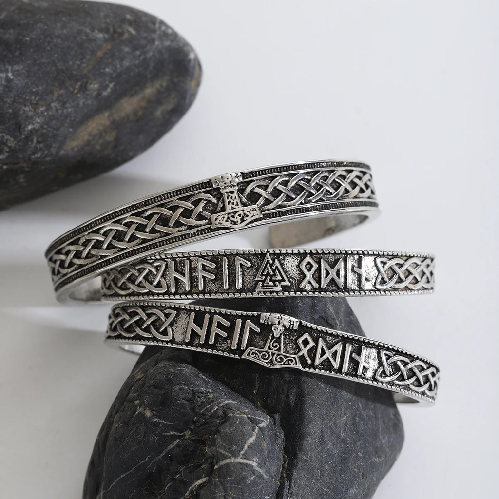 Bracelet Viking Runique — Jonc Acier Inoxydable • Runes & Nœuds Celtiques • Homme & Femme