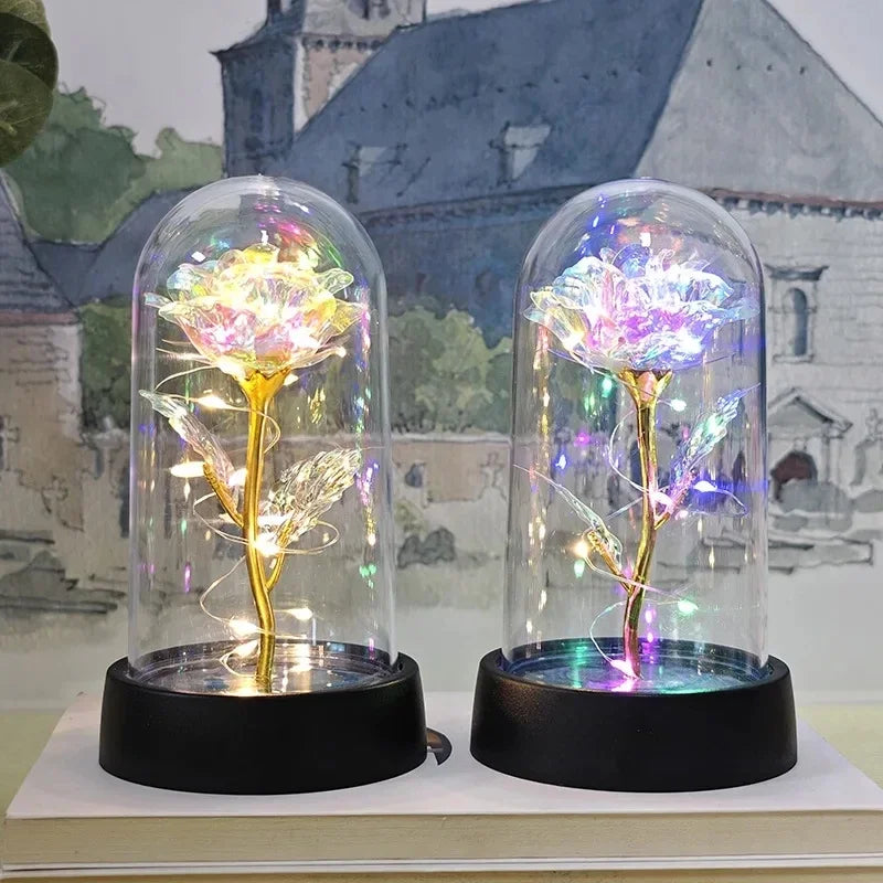 Rose Éternelle sous Cloche en Verre – Lumière LED Magique – Cadeau Saint-Valentin & Mariage