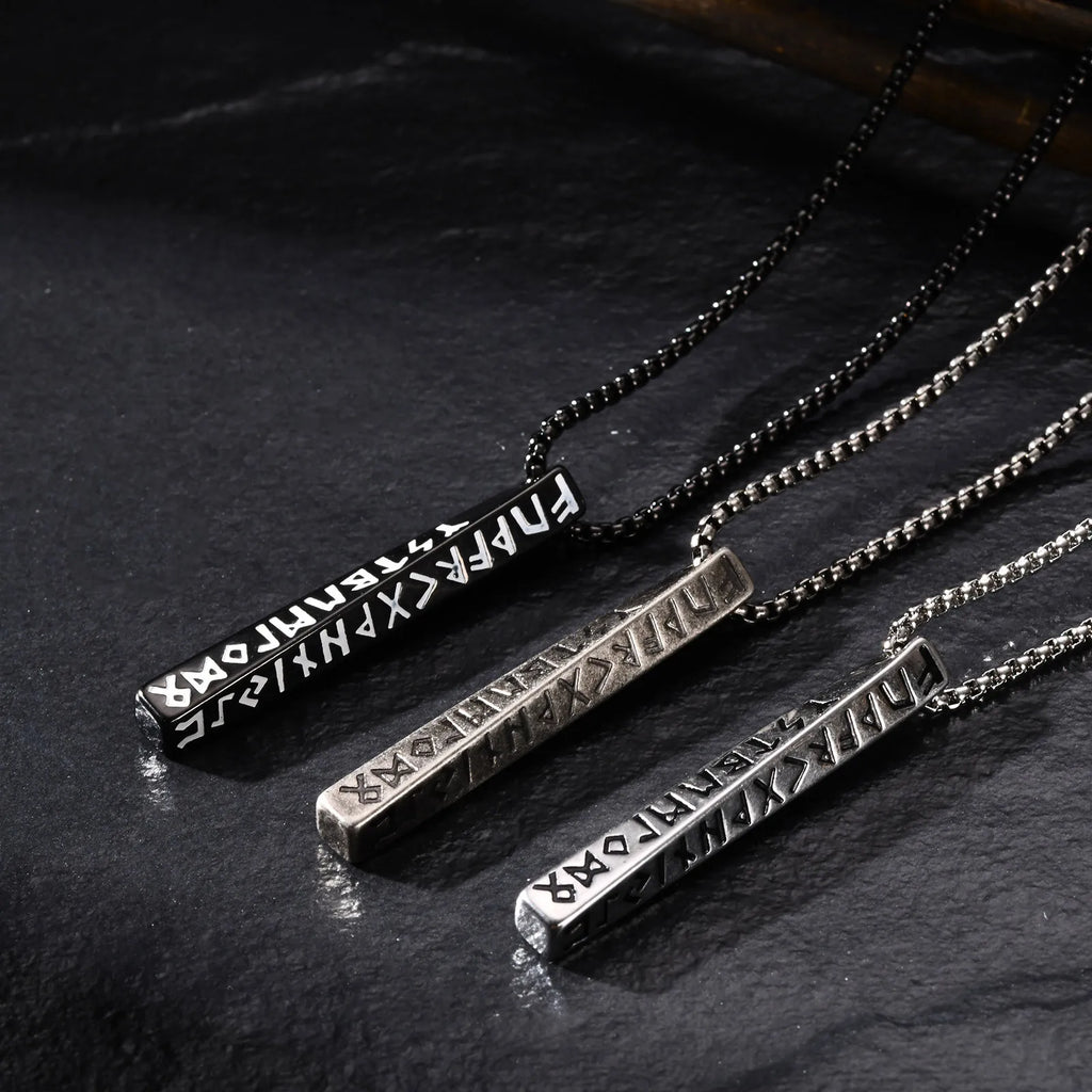 Collier Pendentif Runes Vikings – Acier Inoxydable, Homme & Femme, Cadeau Norse Odin
