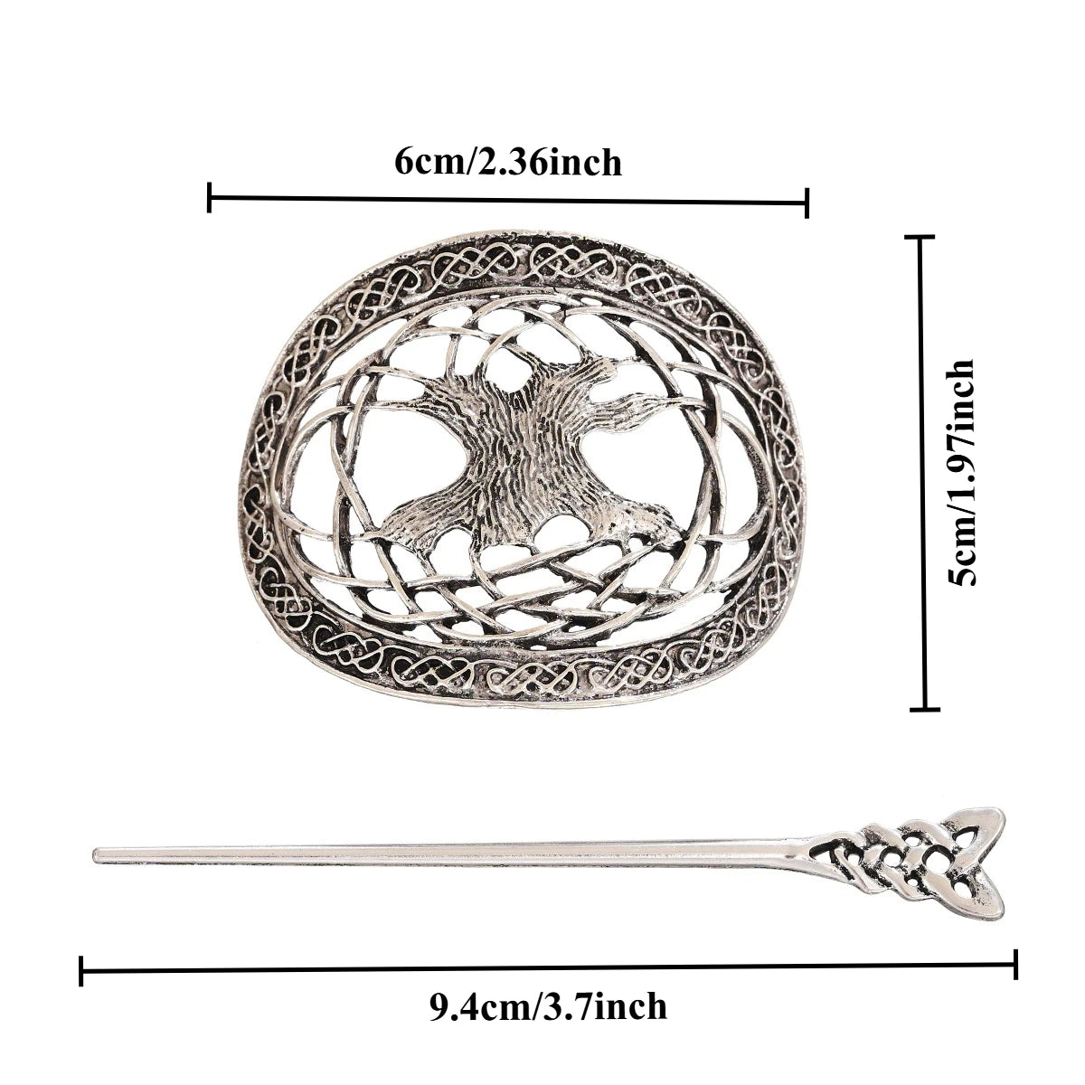 épingle à cheveux corbeau viking en métal argenté vieilli