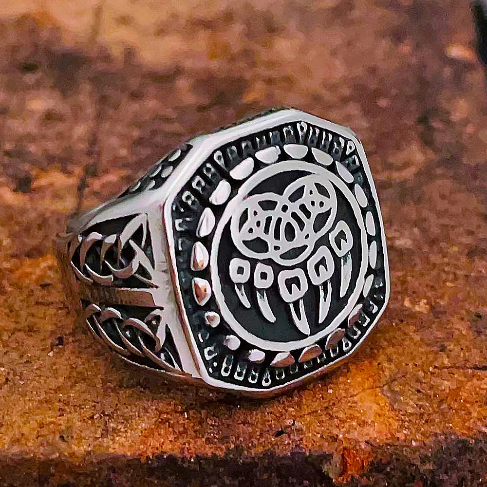 Bague Viking Griffe d'Ours — Acier Inoxydable • Chevalière Nordique Unisexe
