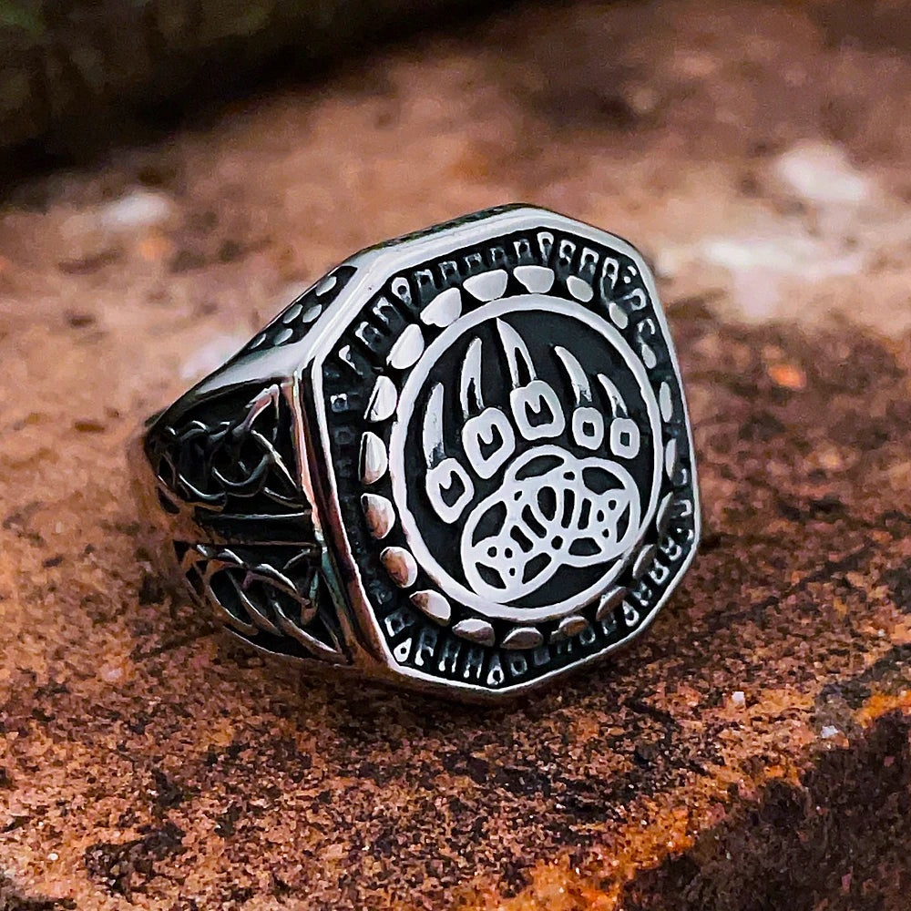 Bague Viking Griffe d'Ours — Acier Inoxydable • Chevalière Nordique Unisexe