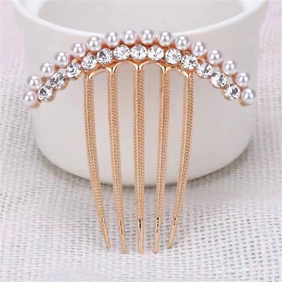 Peigne à tête ronde en métal Pearl Water Diamond pour cheveux