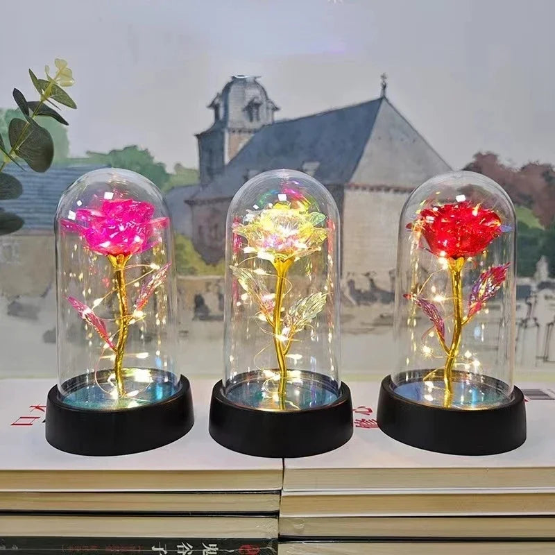 Rose Éternelle sous Cloche en Verre – Lumière LED Magique – Cadeau Saint-Valentin & Mariage