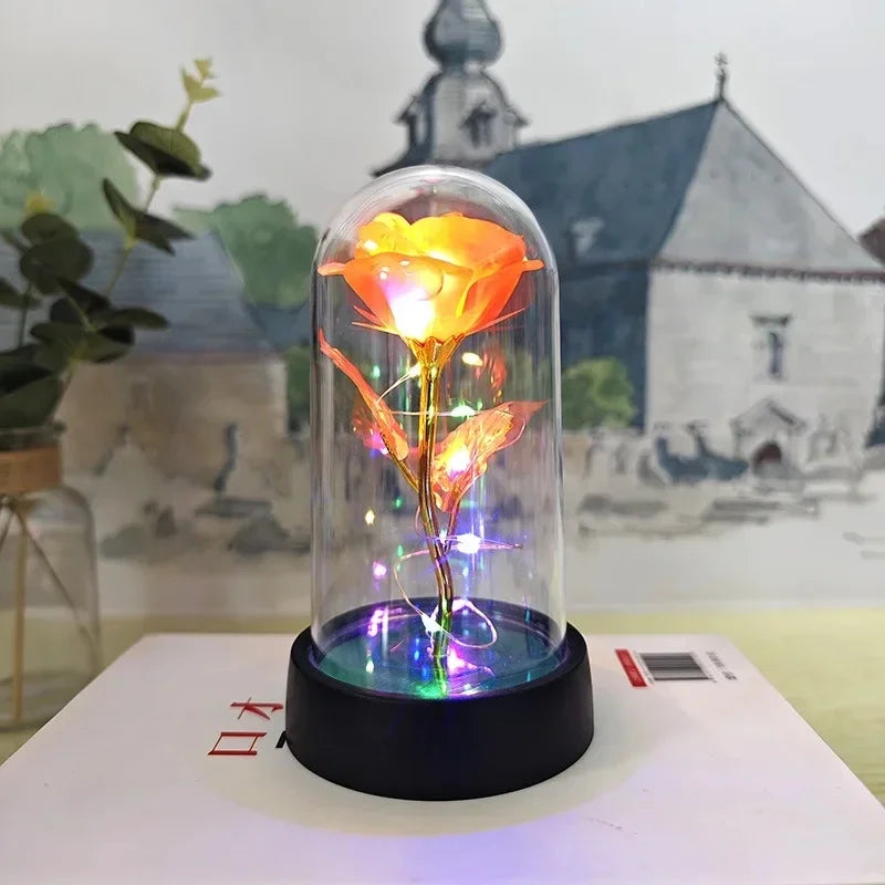 Rose Éternelle sous Cloche en Verre – Lumière LED Magique – Cadeau Saint-Valentin & Mariage