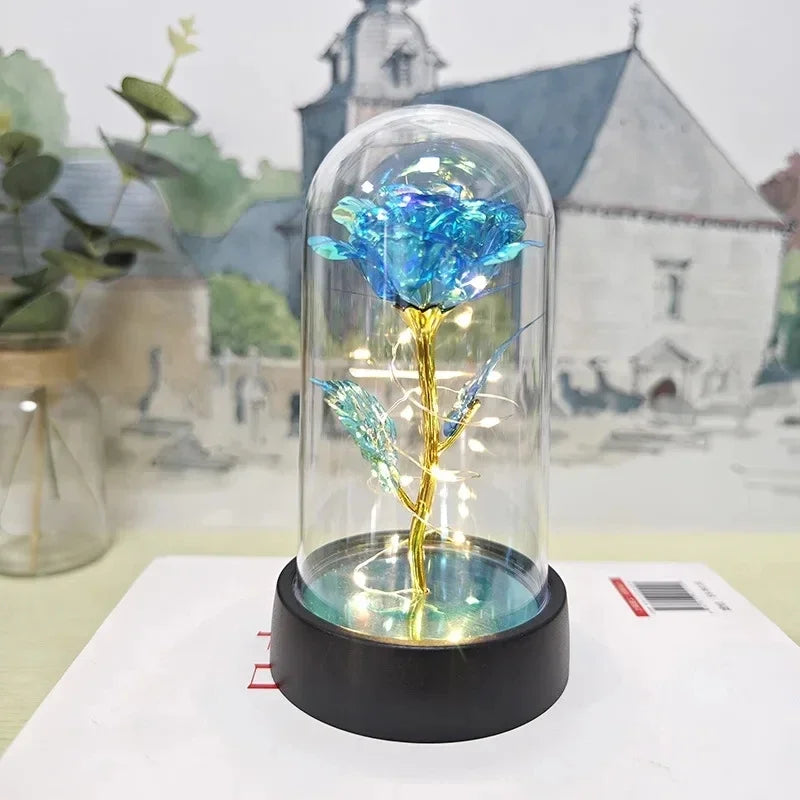 Rose Éternelle sous Cloche en Verre – Lumière LED Magique – Cadeau Saint-Valentin & Mariage