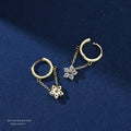 Boucles d'Oreilles Créoles Fleur & Chaîne – Zircon Cubique Or & Argent