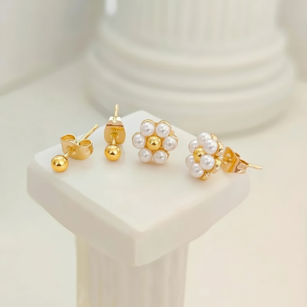 Boucles d'oreilles fleur perle or sur support améliorée