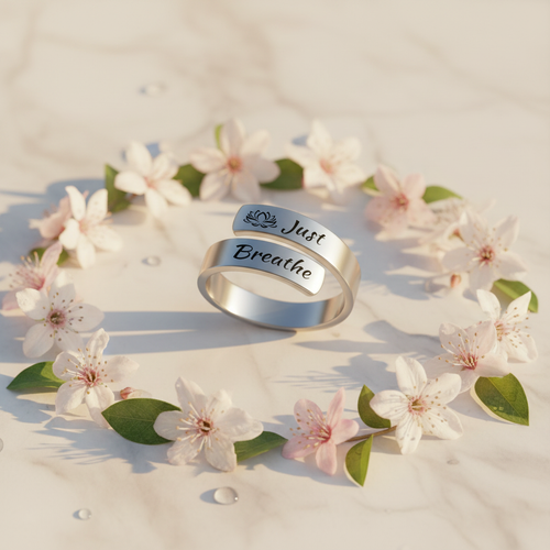 Bague Just Breathe – Anneau ouvert en acier inoxydable gravé
