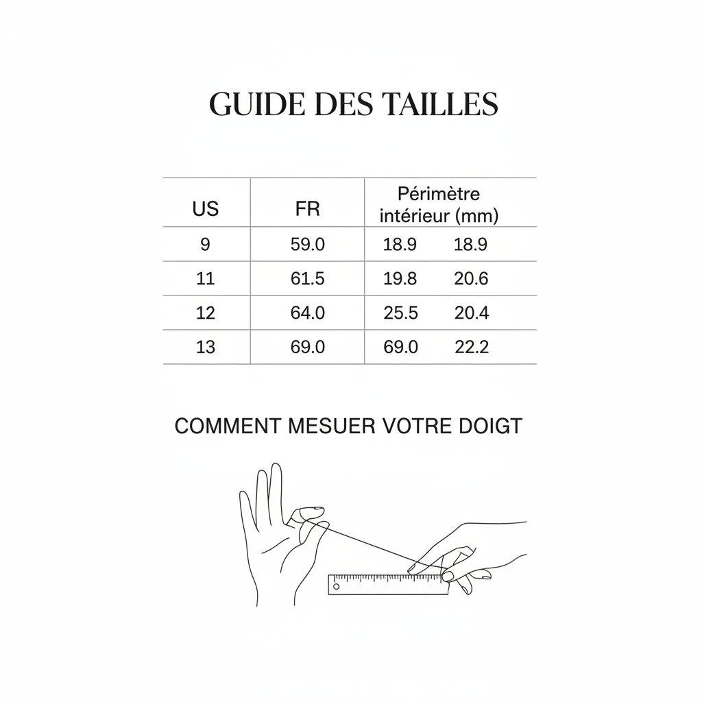 Guide des tailles bague viking — correspondance US, FR, périmètre et diamètre