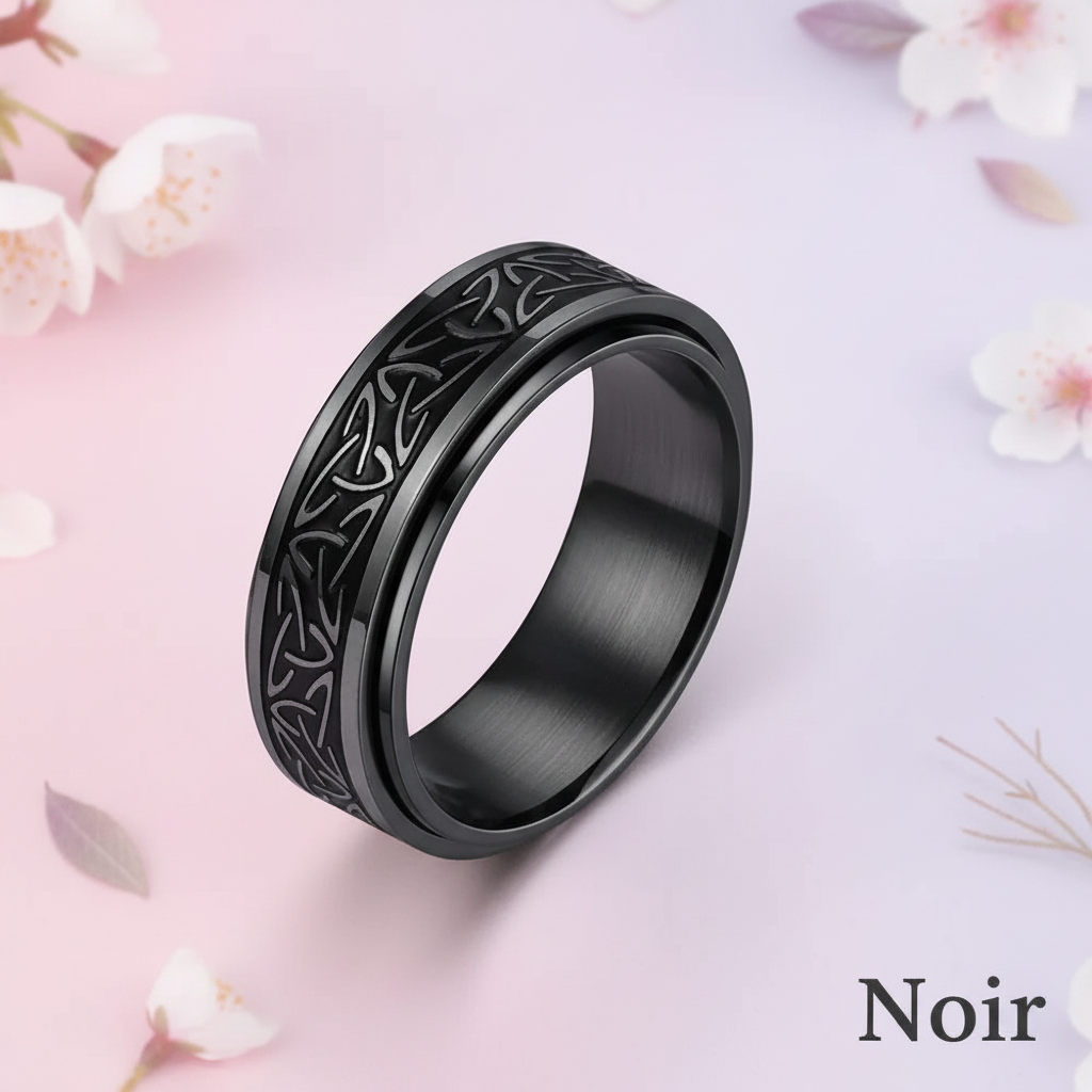 Bague Anti-Stress Rotative Nœud Celtique — Noir