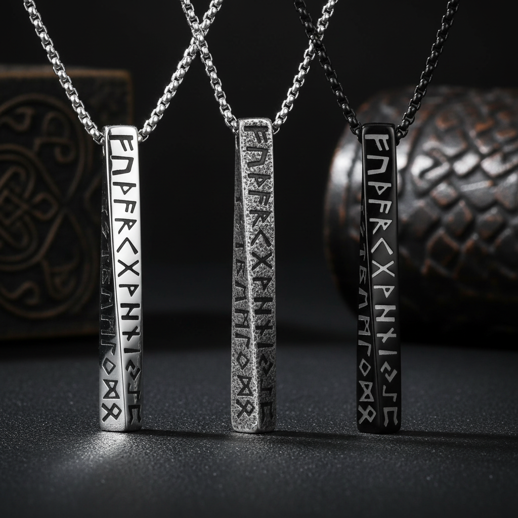 Collier Runes Vikings fond sombre nordique